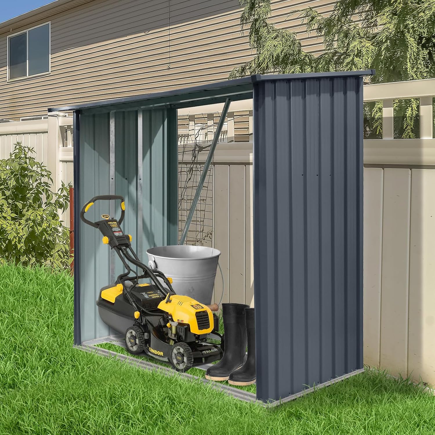 Outdoor Firewood Rack, 3ft x 7ft Garden Log Storage Shed, Firewood Rack Holder Outdoor in Galvanized Steel with Sloped Roof for Pellet,or Lumber Storage,Black