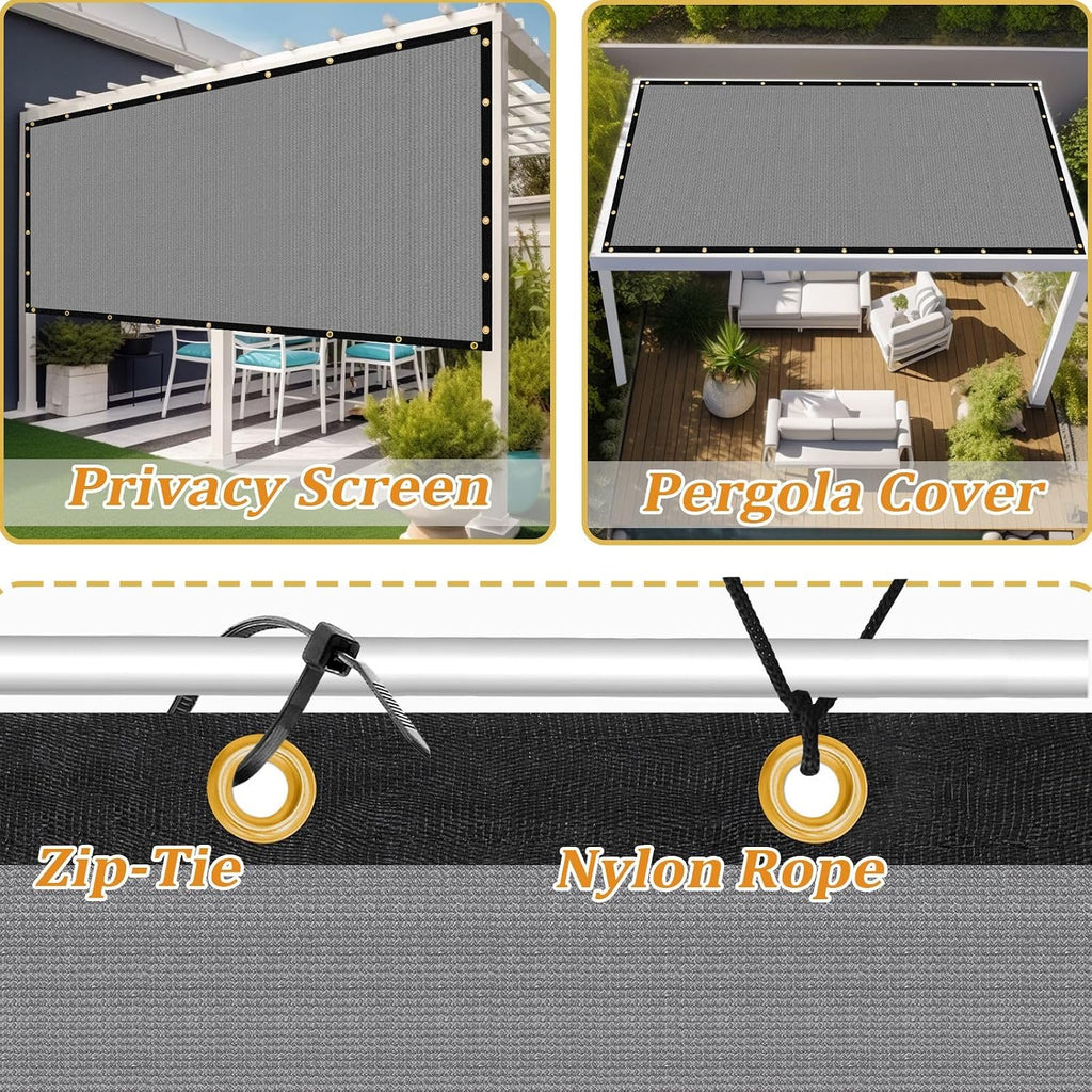 Shade&Beyond Customized Size 8' X 10' Shade Cloth with Grommets, 90% UV Protection Pergola Shade Cover Mesh Tarp Sun Screens for Patio GN06, Light Gray