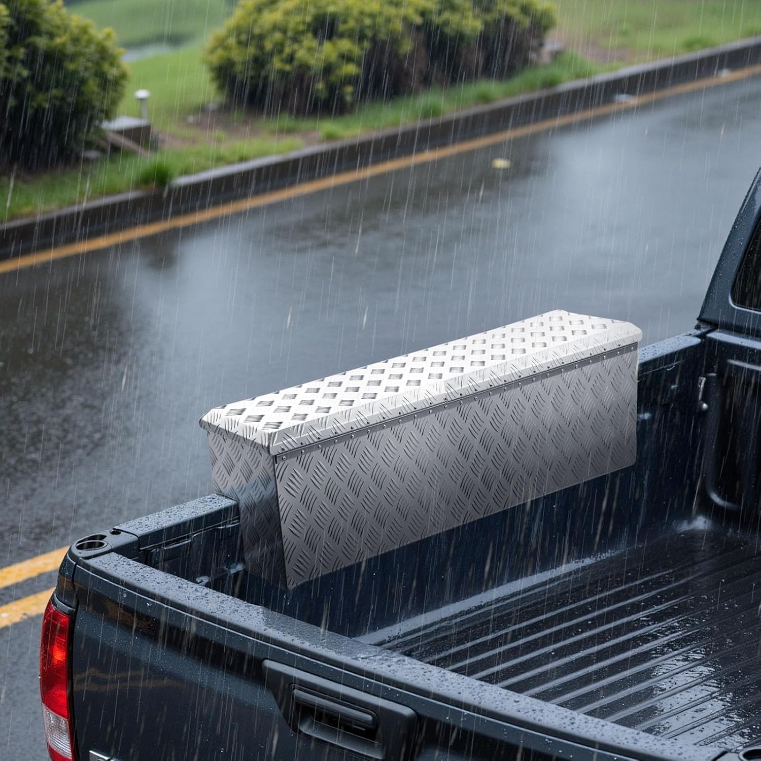 VEVOR Truck Bed Tool Box, Heavy Duty Aluminum Tool Box with Tread Patterns, Storage Toolbox Chest Organizer with Lock and Key, Ideal for Pickup, Truck Bed, RV, Trailer, 48 x 13.4 x 13 in, Silver