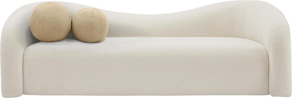 Meridian Furniture 186Cream-S Kali Collection Modern | Contemporary Sofa with Soft Cream Faux Shearling Teddy Fabric, Curved Back, 86' W x 33' D x 27' H, Cream