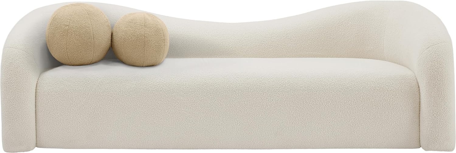 Meridian Furniture 186Cream-S Kali Collection Modern | Contemporary Sofa with Soft Cream Faux Shearling Teddy Fabric, Curved Back, 86' W x 33' D x 27' H, Cream
