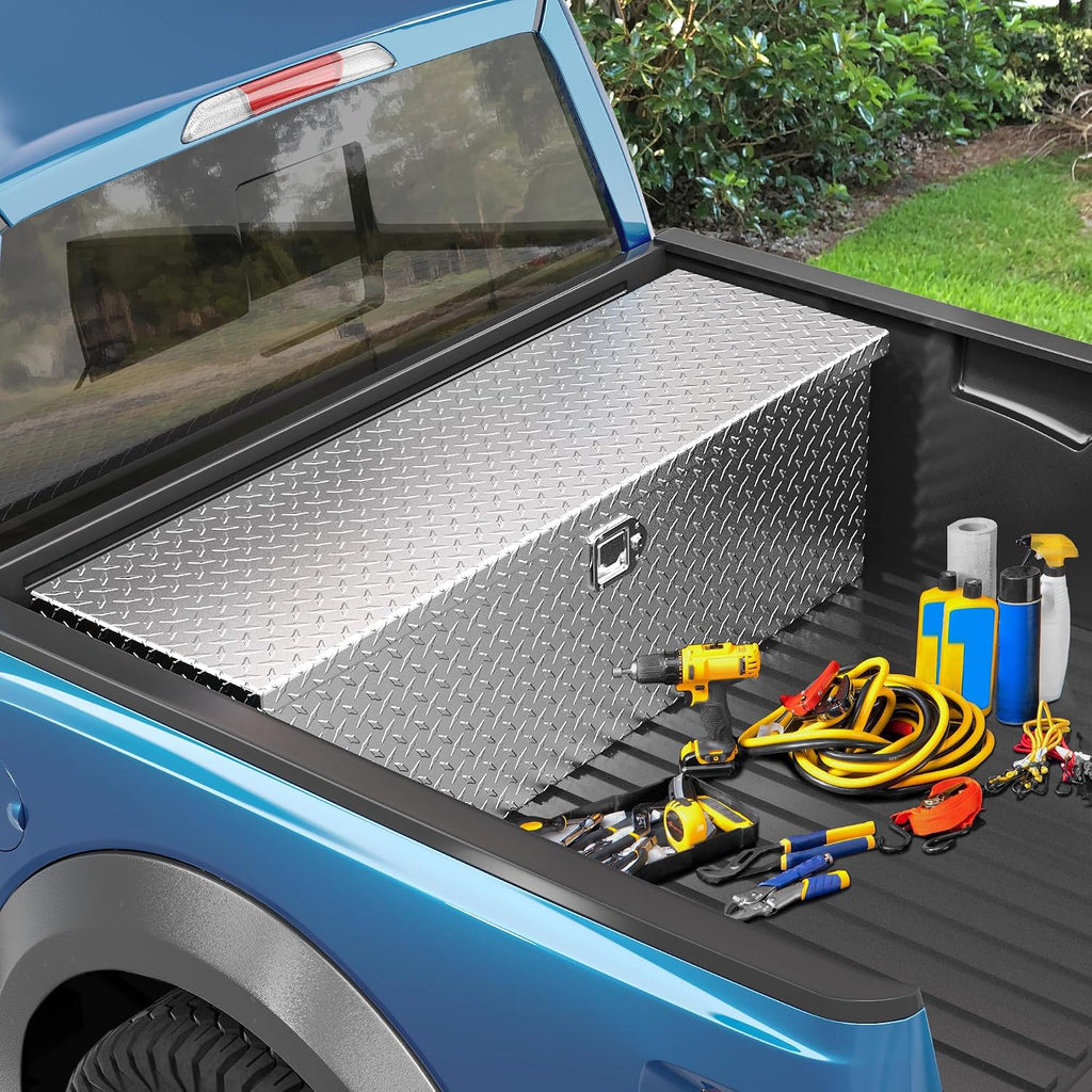 YITAMOTOR 48 Inch Truck Bed Tool Boxes Heavy Duty Aluminum with Sliding Shelf, Diamond Plate ToolBox for Pick Up Truck RV Trailer, Chest Storage Organizer with Lock and Keys