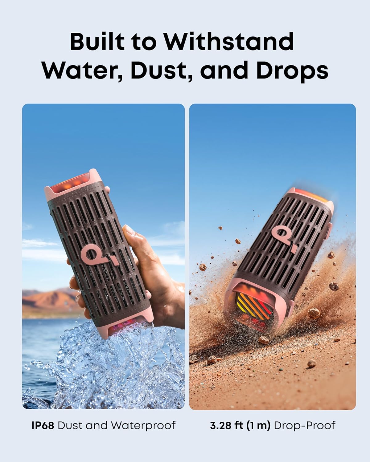 Soundcore Boom 3i by Anker, Compact Outdoor Speaker, IP68 Waterproof, Floating Playback, Saltwater-Resistant, BassUp 2.0, 50W Portable Speaker, Bluetooth 5.3, 16H, TWS, Kayak/Fishing/Camping-Brown