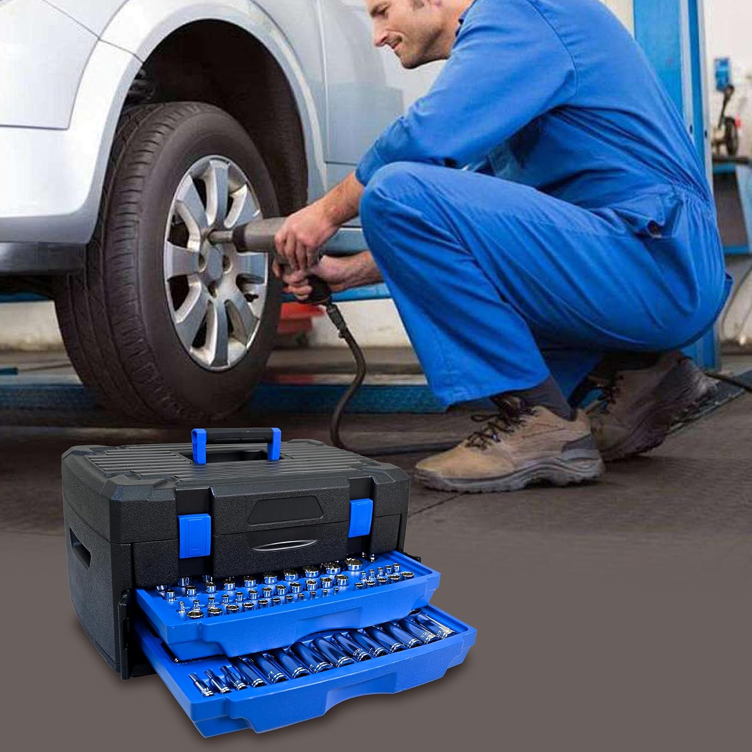 266-Piece Mechanic's Tool Kit | Portable Locking Tool Box with Detachable Drawers | Carbon Steel All-in-One Hand Tool Set for Auto, Home & DIY Repair