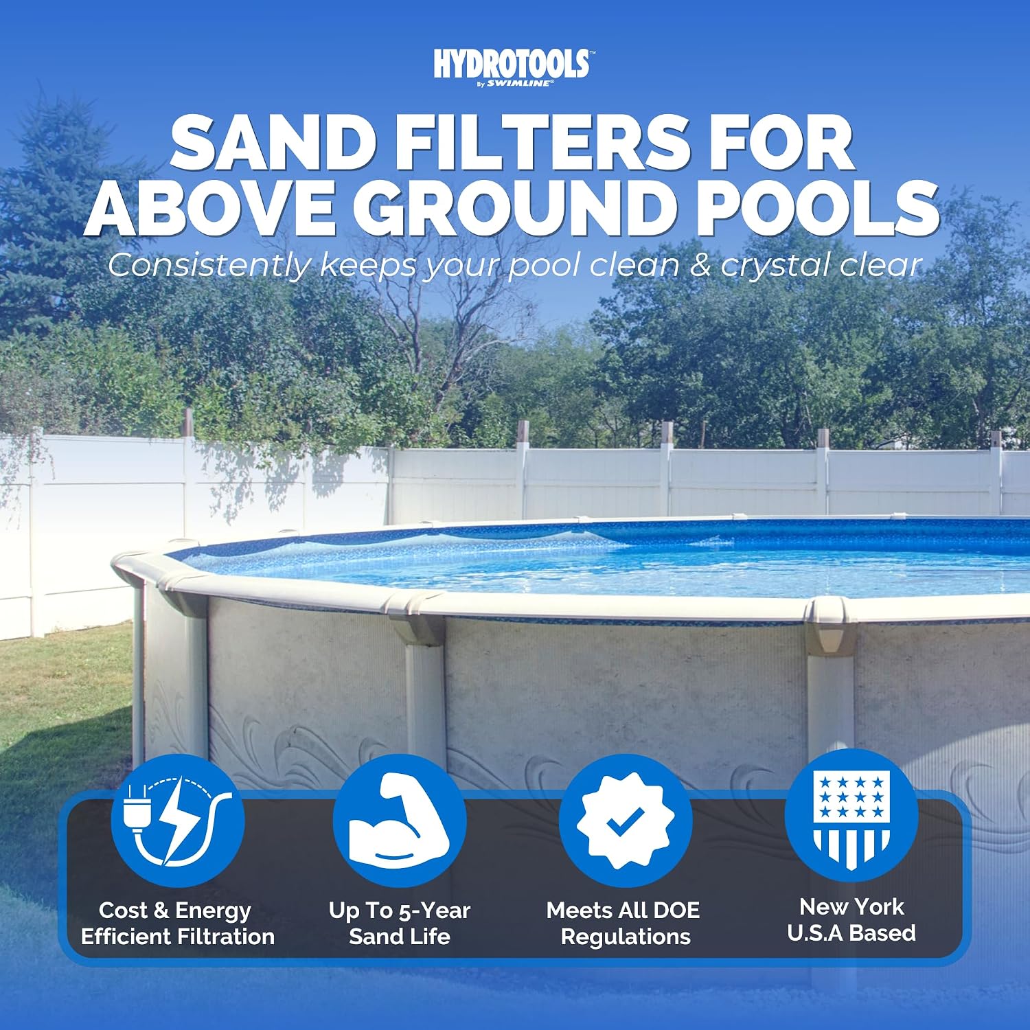 SWIMLINE Sand Filter Pump for Above Ground Pool - 12'', 0.3 THP, 2220 GPH Pump flow rate 4 way Multi port valve, Easy Installation
