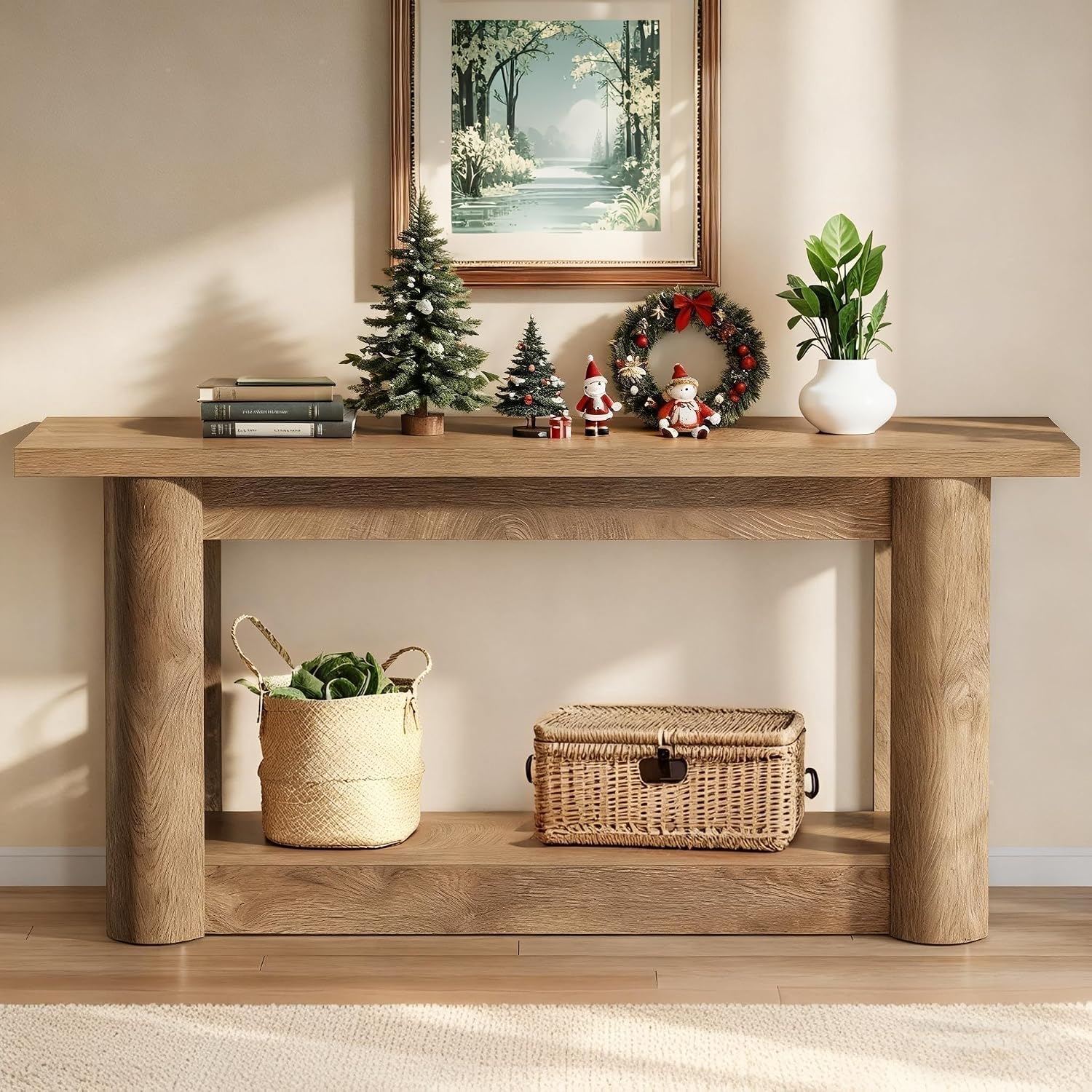 Tribesigns 63' Narrow Console Table, 2-Tier Storage Long Entryway Table, Sofa Foyer Furniture for Living Room, Entrance, Hallway, Light Brown