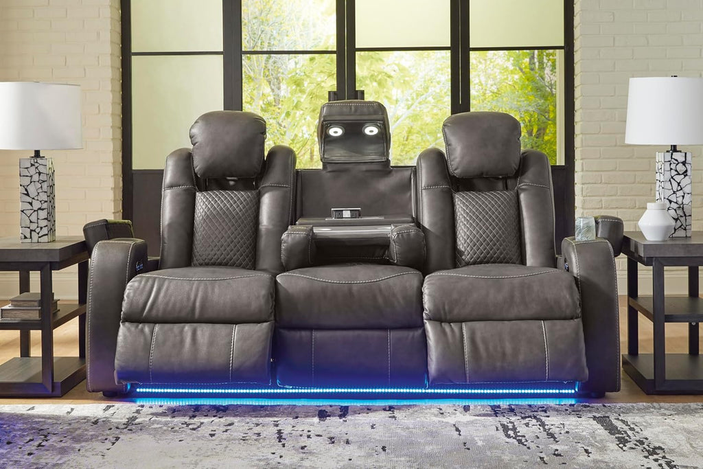 Signature Design by Ashley Fyne-Dyme Contemporary Power Reclining Sofa with USB Charging Ports and Adjustable Headrest, Brown