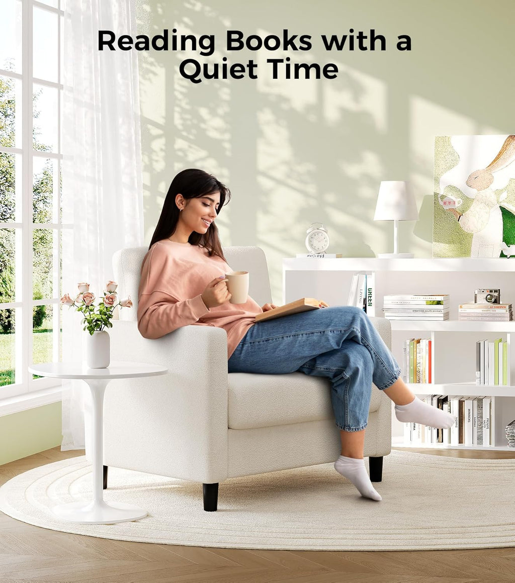 Welzona Sofa Accent Chair, 33' Reading Chair for Bedroom, Tool-Free Setup Living Room Accent Chairs, Comfy Arm Chairs Living Room, All-Wood Reading Nook, Beige