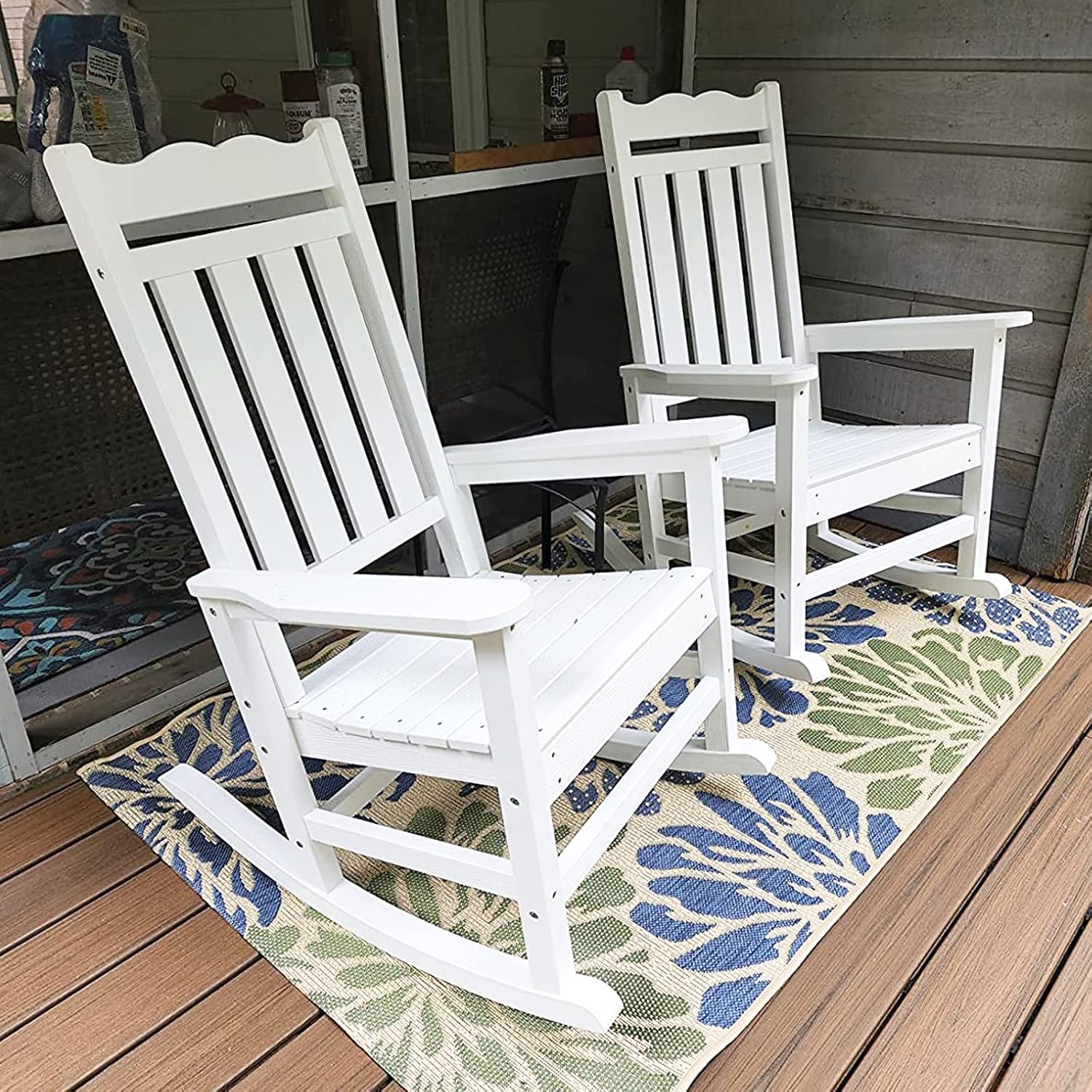 Stoog All-Weather Outdoor & Indoor Rocking Chair, Porch Rocker with 400 lbs Weight Capacity, Front Porch Rocking Chair, for Patio, Backyard, Lawn, Garden and Fire Pit, White
