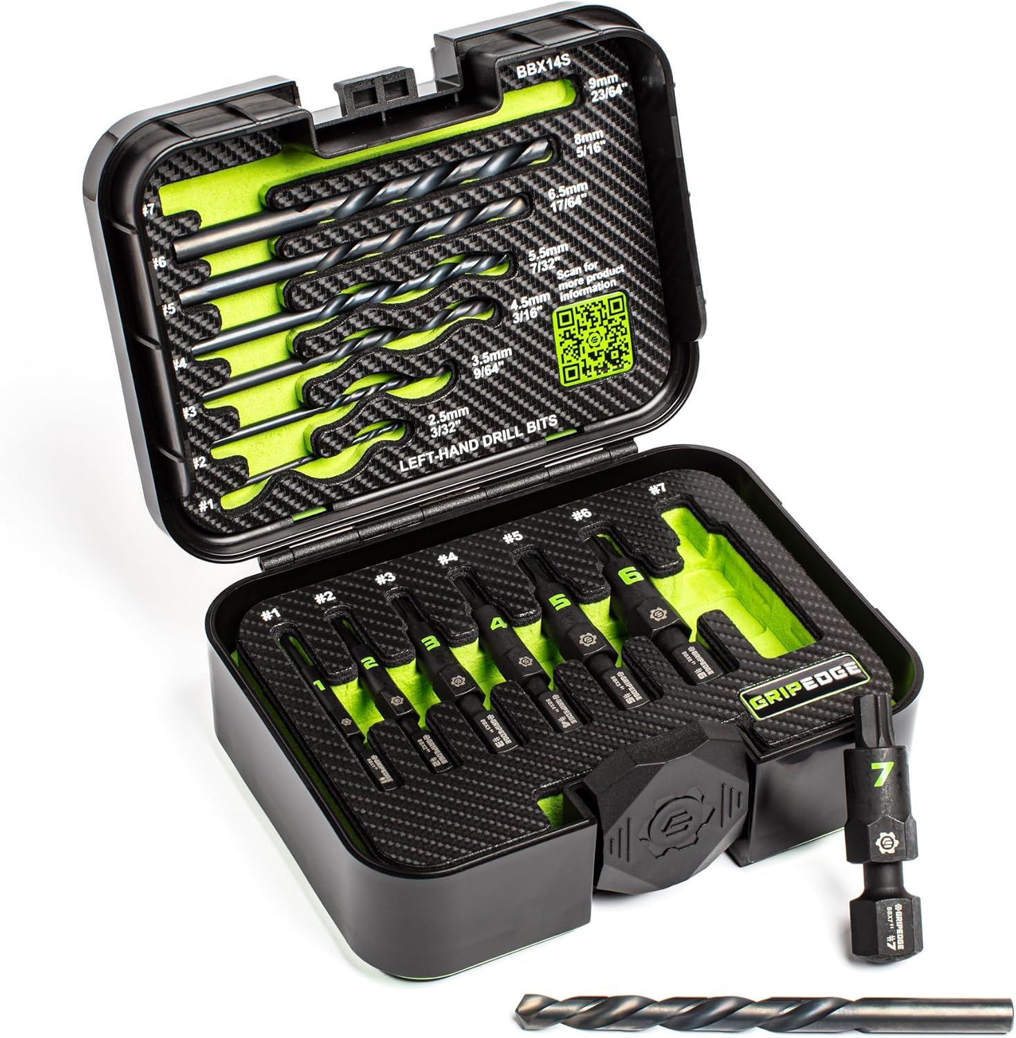 GRIPEDGE Tools | 14PC G-FORS Extractor Set | Sizes #1 - #7 | Left Hand Drill Bits Included | Removes Broken Studs, Stripped Bolts/Screws | Includes Premium Plastic Case with Foam Insert |