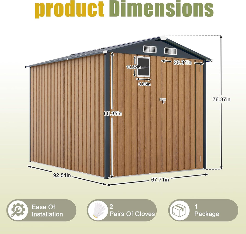 6x8FT Metal Storage Shed - Yellow Outdoor Shed with Lockable Doors, Compact Garden Shed for Backyard/Patio, Sheds & Outdoor Storage with Vents & Clear Window