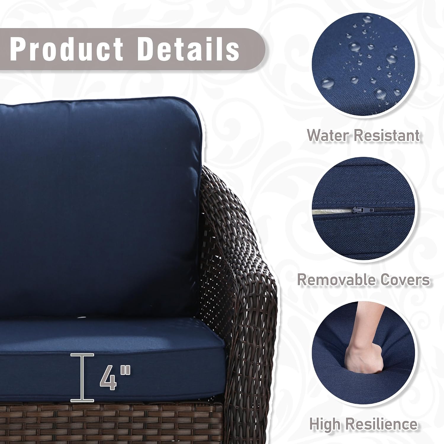 55 inch Outdoor Wicker 2 Seater Sofa, All-Weather Use Patio Rattan Loveseat with Seat and Back Cushion, Ideal for Porch, Backyard, Balcony, Poolside, Blue