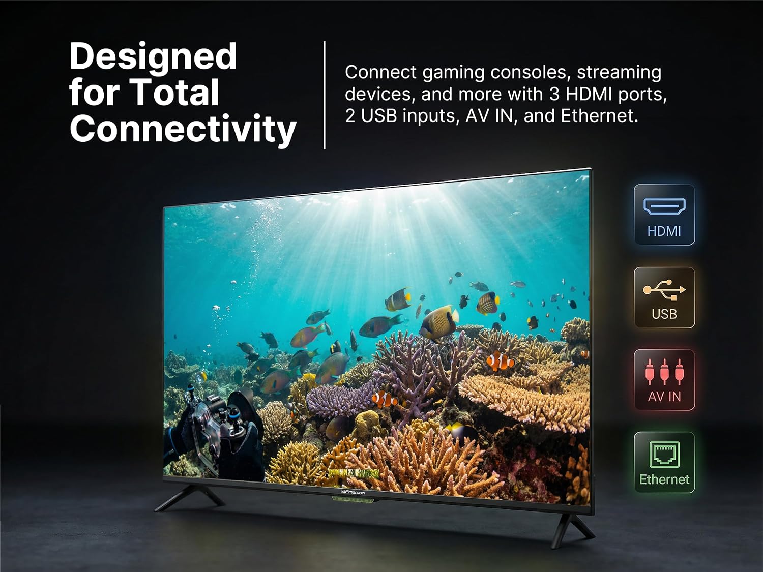 Emerson ETS-5000KA 50' Class 4K UHD Smart TV with Full HDR | Ultra HD 2160p LED Display, Built-in Digital Tuner, HDMI & USB Inputs, Voice Control Compatible, Sleek Design for Home Entertainment