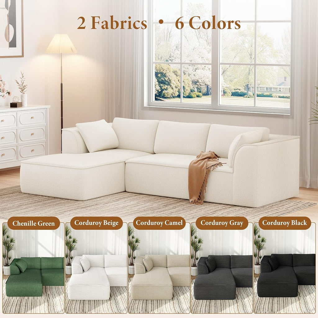 Vesgantti 106' Cloud Couch Sectional Modular Sofa, Deep Seat Comfy Cloud Couch Chenille Memory Foam Sofa Modular Couches for Living Room Bedroom, No Assembly Required (Beige, Left-Facing Chaise)