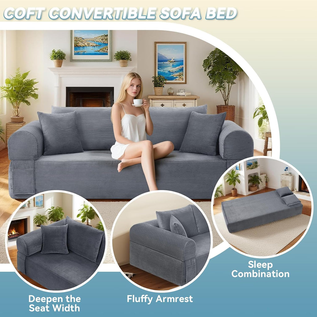 3 Seater Sofa Couch for Living Room (Grey, 38' D + 4 Pillows)