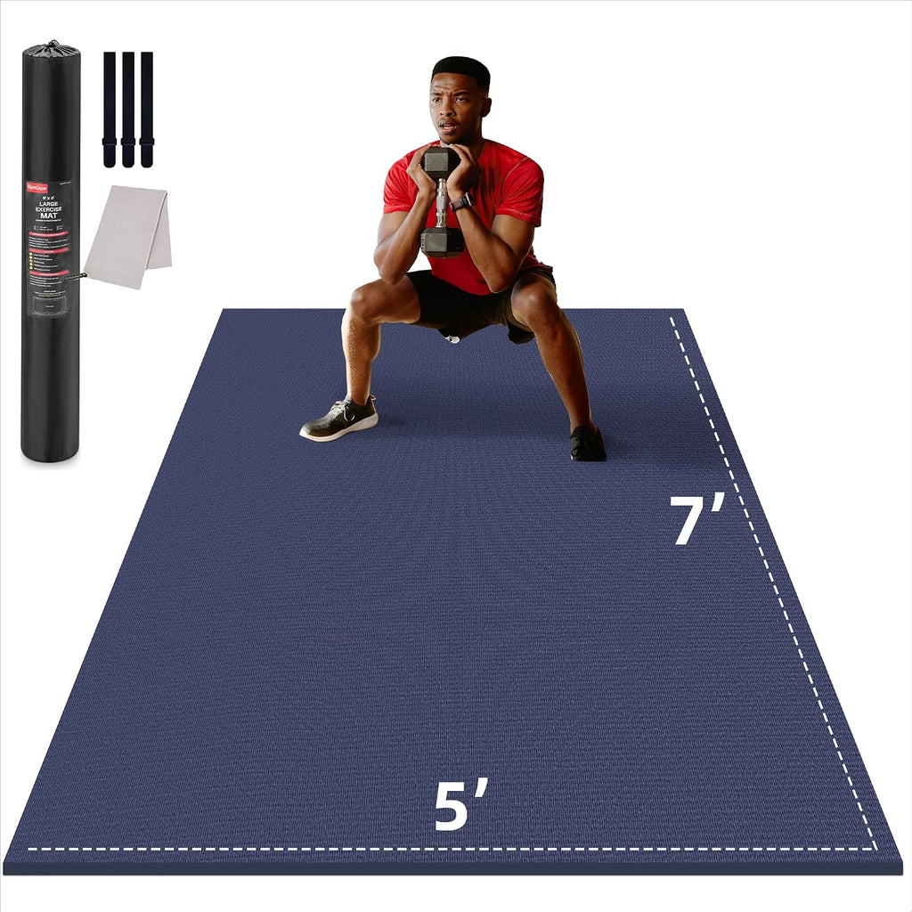 GymCope Large Exercise Mat for Home Workout,12'x6'/10'x6'/9'x6'/8'x6'/7'x5'/6'x4' (7mm) Extra Thick Workout Mat, High-Density Gym Mat for Cardio, Jump Rope, MMA, Weights (Shoe-Friendly)