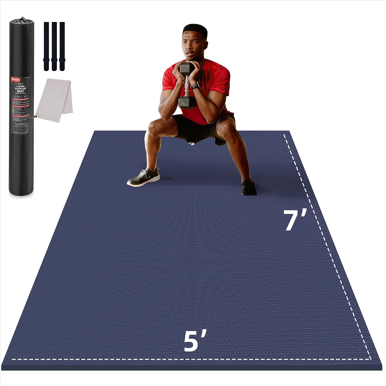 GymCope Large Exercise Mat for Home Workout,12'x6'/10'x6'/9'x6'/8'x6'/7'x5'/6'x4' (7mm) Extra Thick Workout Mat, High-Density Gym Mat for Cardio, Jump Rope, MMA, Weights (Shoe-Friendly)