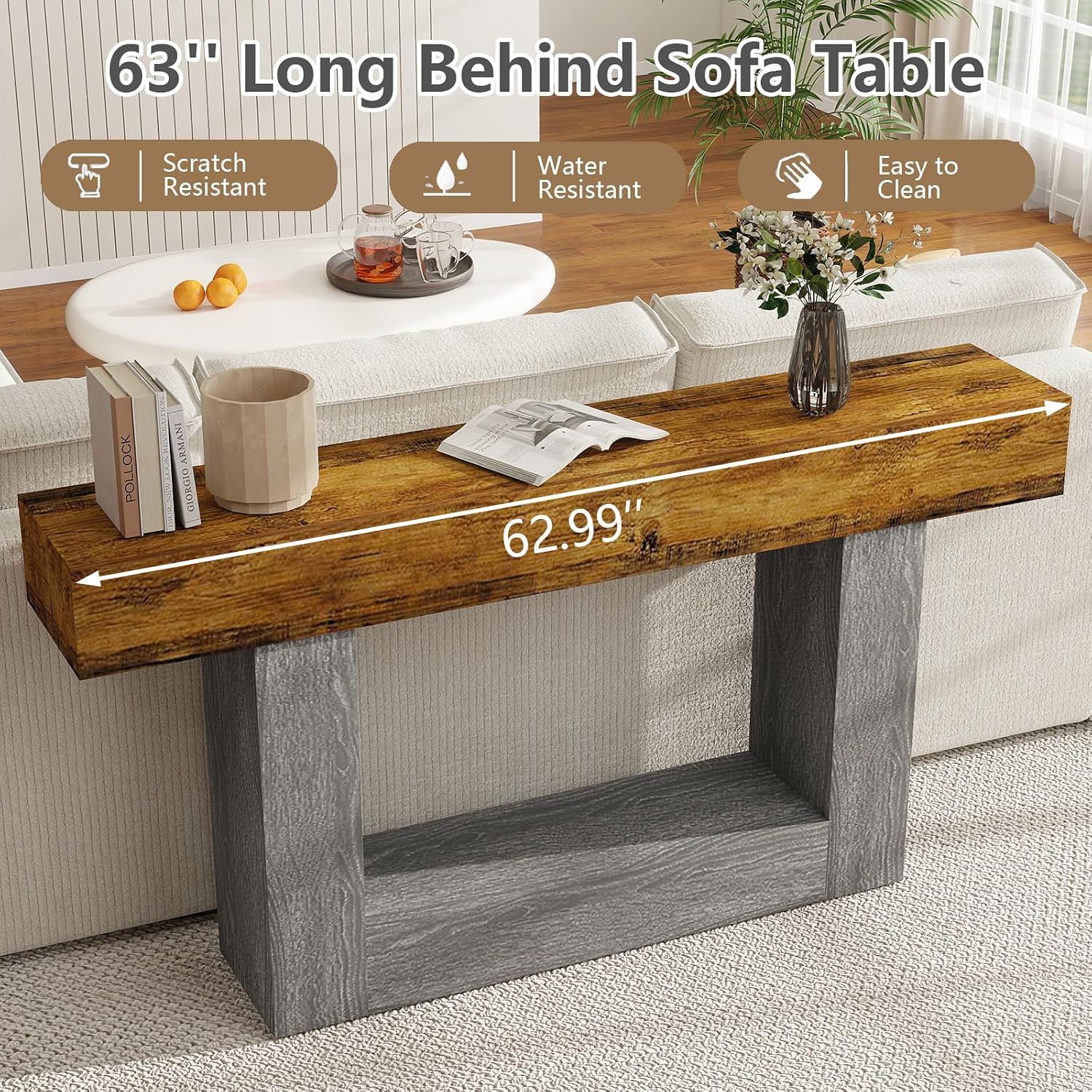 Spaco 63'' Long Console Table,2 Tier Farmhouse Entryway Table Sofa Table with Storage,Wood Behind Couch Table for Living Room, Hallway,Foyer