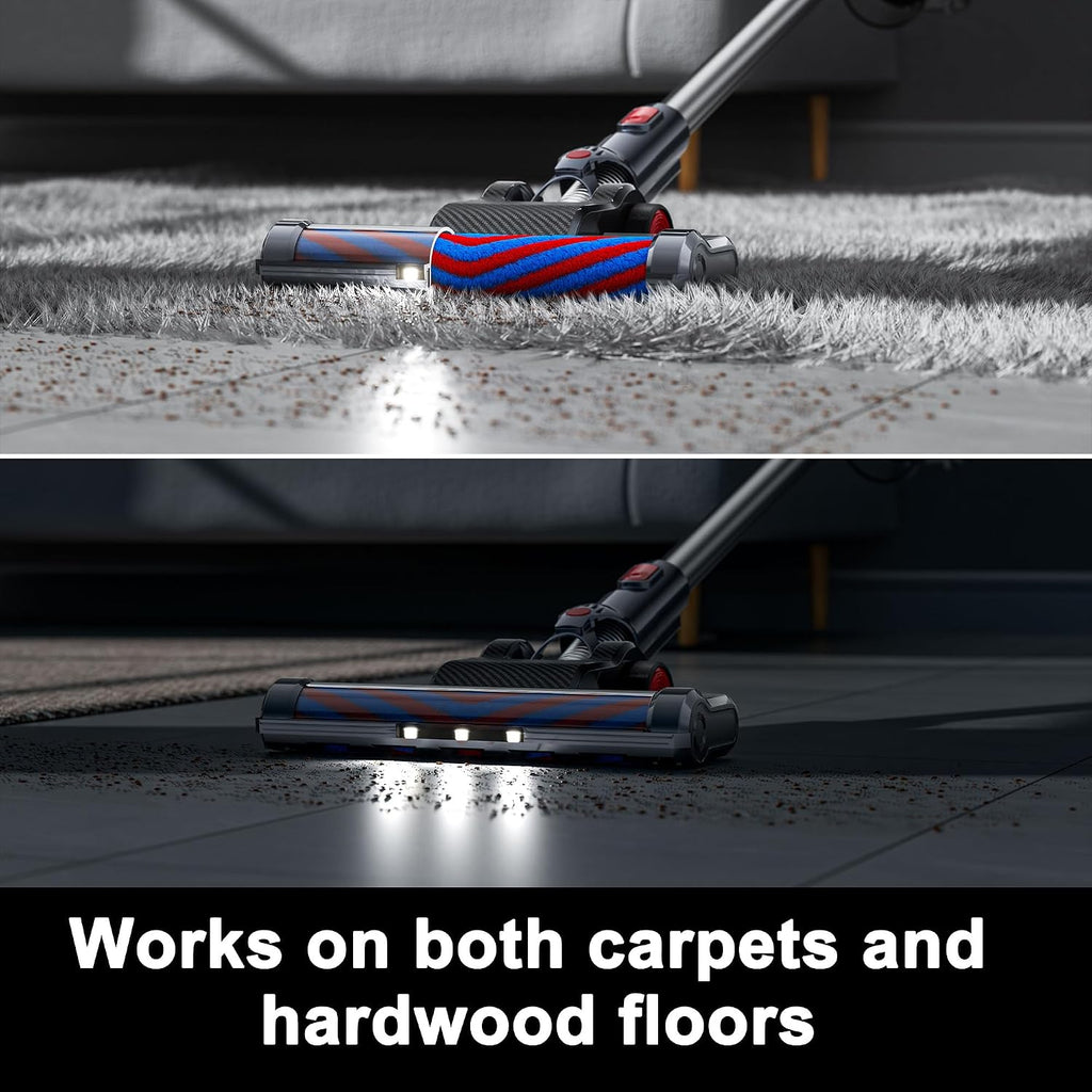 Cordless Vacuum Cleaner with LED Light, Battery Operated Vacuum, Lightweight Vacuum, HEPA Filter, Multiple Attachments for For Pet Hair & Deep Cleaning,Keep Filter Clean For Max Suction,Silver