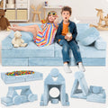 Lunix LX15 14pcs Modular Kids Play Couch, Child Sectional Sofa, Fortplay Bedroom and Playroom Furniture for Toddlers, Convertible Foam and Floor Cushion for Boys and Girls, Serenity Blue