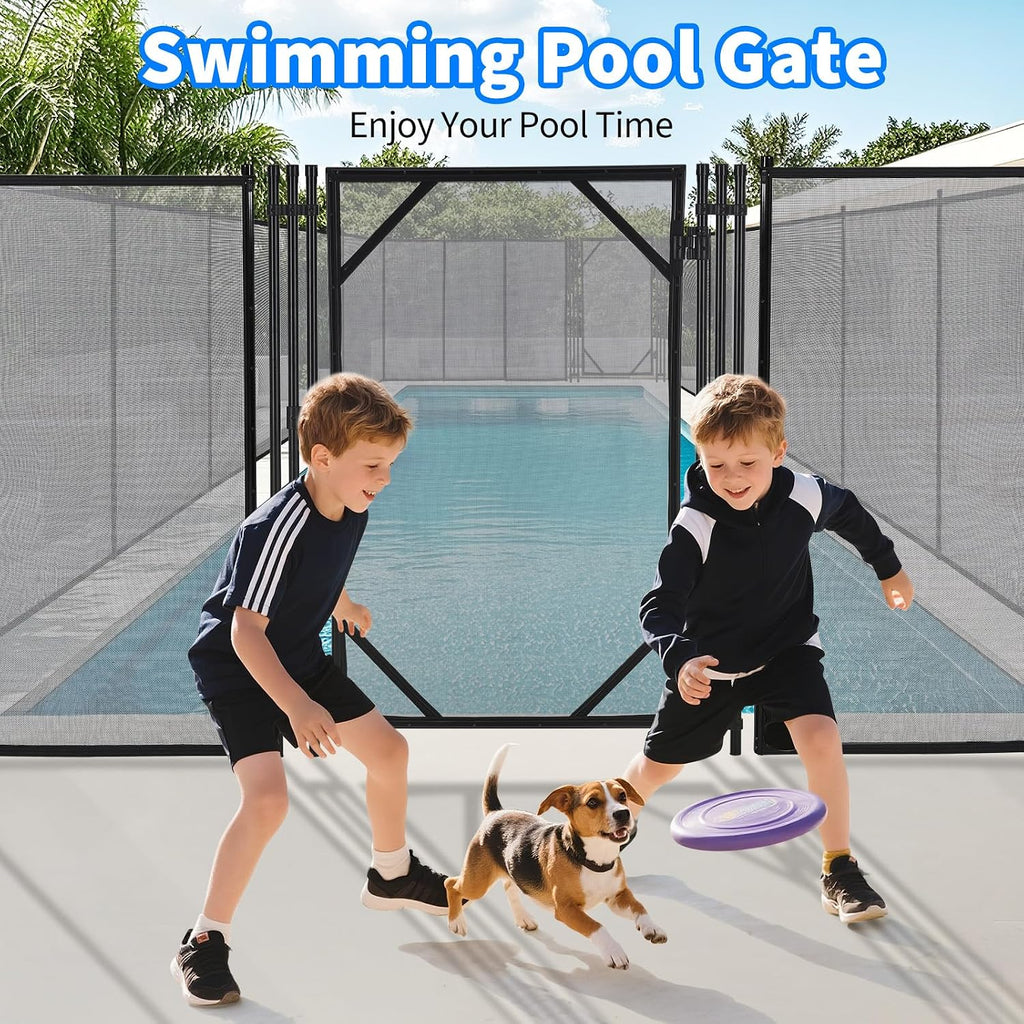 4Ft x 2.5Ft Pool Fence Gate, Heavy Duty Steel Aluminum Frame, Pool Safety Fence Gate Kit with Stainless Steel Latch for Inground/Above Ground Pools, DIY Installation, Black