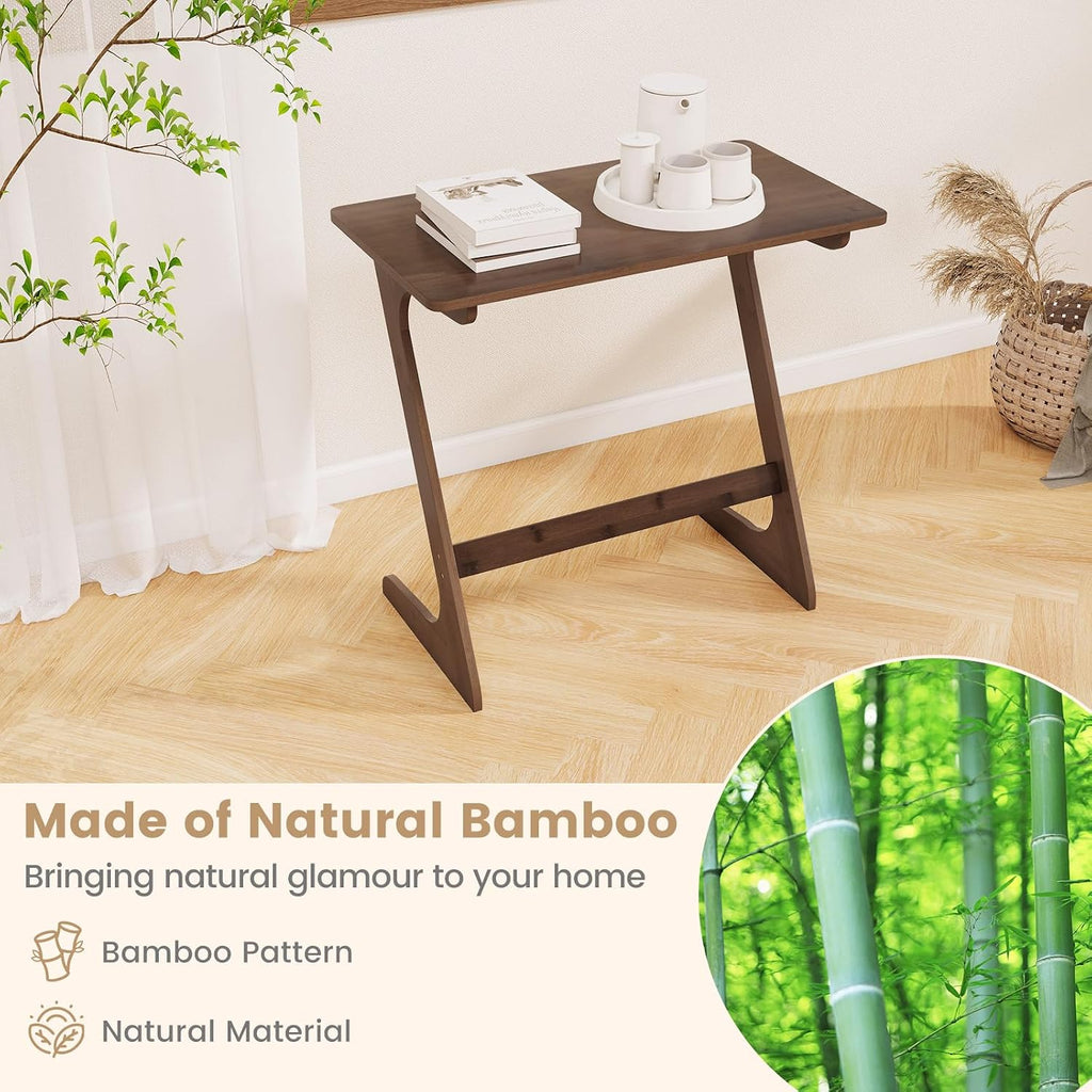 Giantex Bamboo TV Tray Table Set of 2, Z Shaped Sofa Couch Side Table for Eating Snacks Coffee Laptop, Modern TV Dinner Tables for Small Spaces, Small End Table for Living Room Bedroom, Walnut