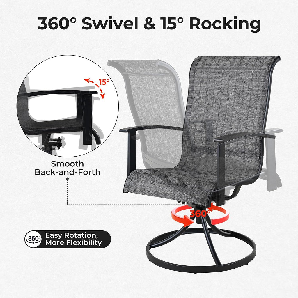 Grand patio Outdoor Swivel Dining Chairs 4-Piece Patio Dining Chairs Set Mesh Sling Patio High Back Swivel Rockers, Black & Grey Plaid