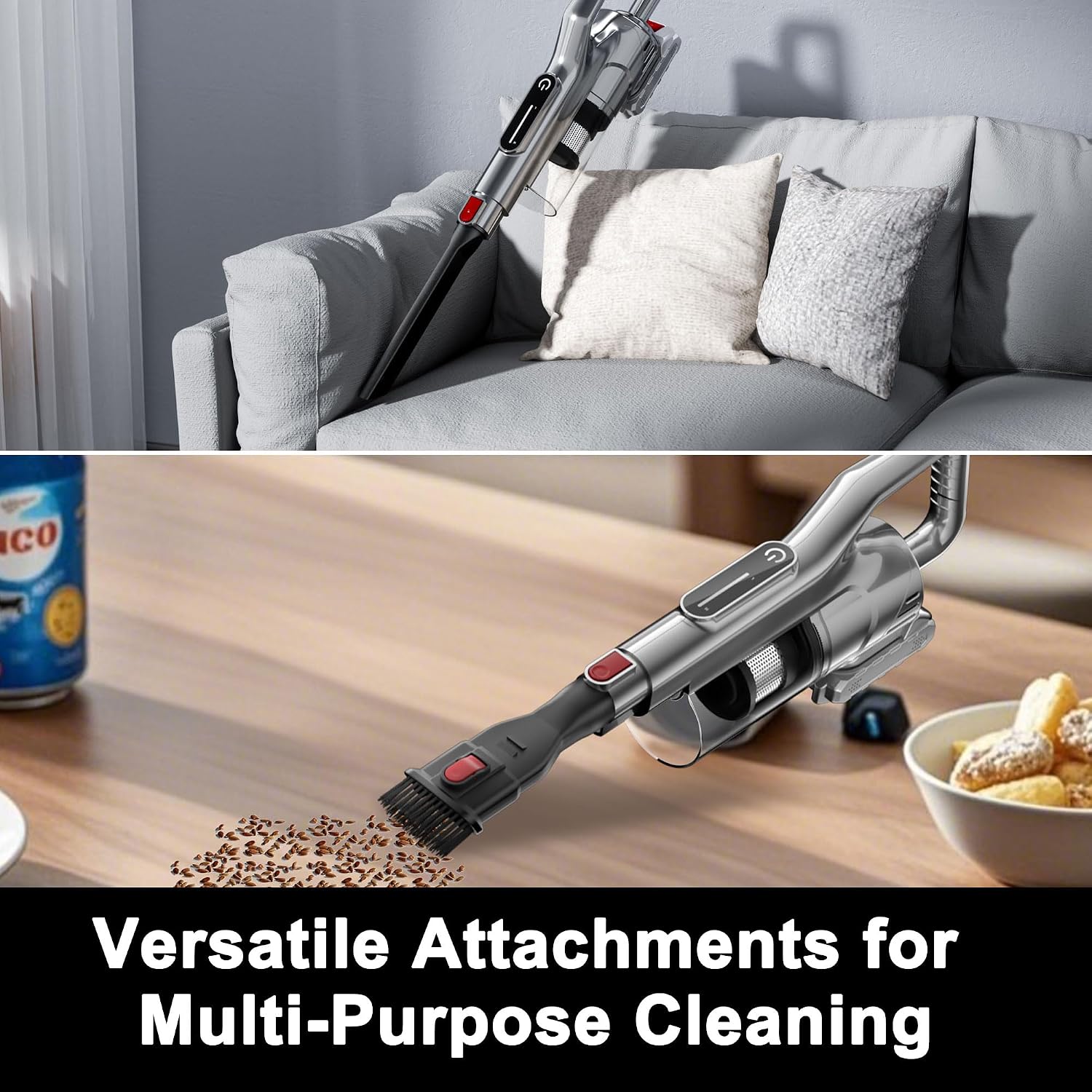Cordless Vacuum Cleaner with LED Light, Battery Operated Vacuum, Lightweight Vacuum, HEPA Filter, Multiple Attachments for For Pet Hair & Deep Cleaning,Keep Filter Clean For Max Suction,Silver