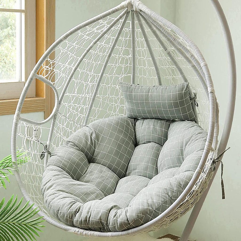 HUHJYUGE Egg Chair Cushion Outdoor, Hanging Chair Cushion Only, Thicken Hanging Basket Seat Cushion with Pillow, Skin-Friendly, Detachable, Soft Not-Slip, for Home Garden (A)