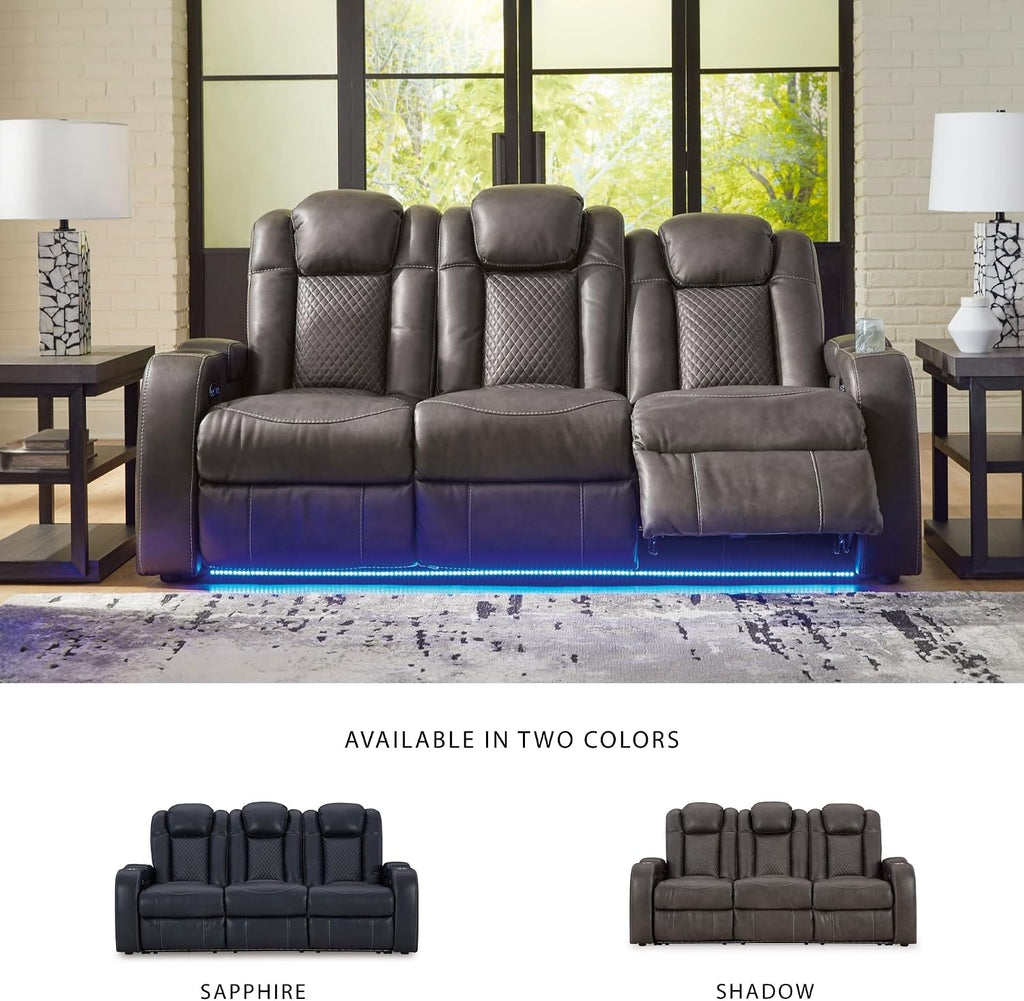 Signature Design by Ashley Fyne-Dyme Contemporary Power Reclining Sofa with USB Charging Ports and Adjustable Headrest, Brown