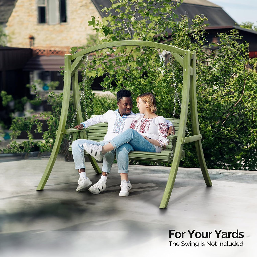 VINGLI 6.7FT Porch Swing Frame, 1000LBS Heavy Duty A-Frame Wooden Porch Swing Stand with Curved Arc Top for 5FT Porch Swing, Large Swing Hanger for Garden, Patio, Backyard & Indoor, Green