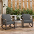 Outdoor Rocking Bistro Set, Patio Rocking Chairs Set of 2 with Coffee Table, 3 Pieces Metal Conversation Sets with 6.5' Thick Cushions for Backyard, Porch, Poolside, Oversized (Gray)