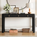 LKTART Solid Wood Entryway Table with 3 Drawers,Farmhouse Console Table Sofa Table with Curved Corners for Hallway,Foyer,Living Room (52' Black)
