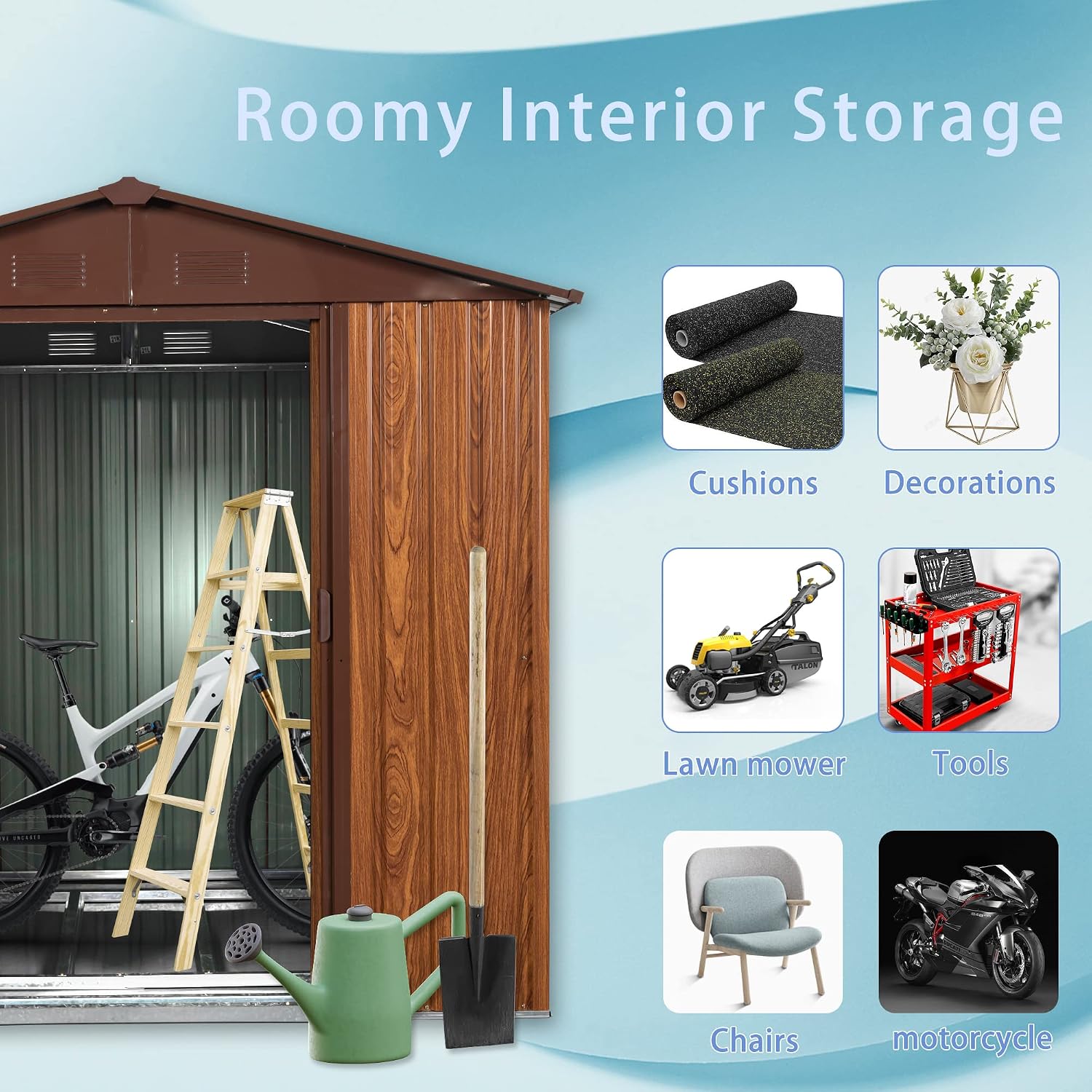 6x6 ft Outdoor Metal Storage Shed with Floor Foundation and Window, Lockable Galvanized Steel Tool Shed with Sliding Door and Air Vent, Waterproof Garden Storage House for Backyard, Patio