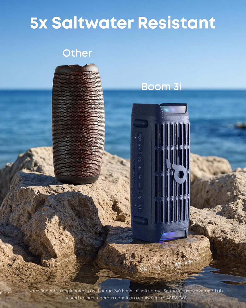 Soundcore Boom 3i by Anker, Compact Outdoor Speaker, IP68 Waterproof, Floating Playback, Saltwater-Resistant, BassUp 2.0, 50W Portable Speaker, Bluetooth 5.3, 16H, TWS, Kayak/Fishing/Camping-Blue