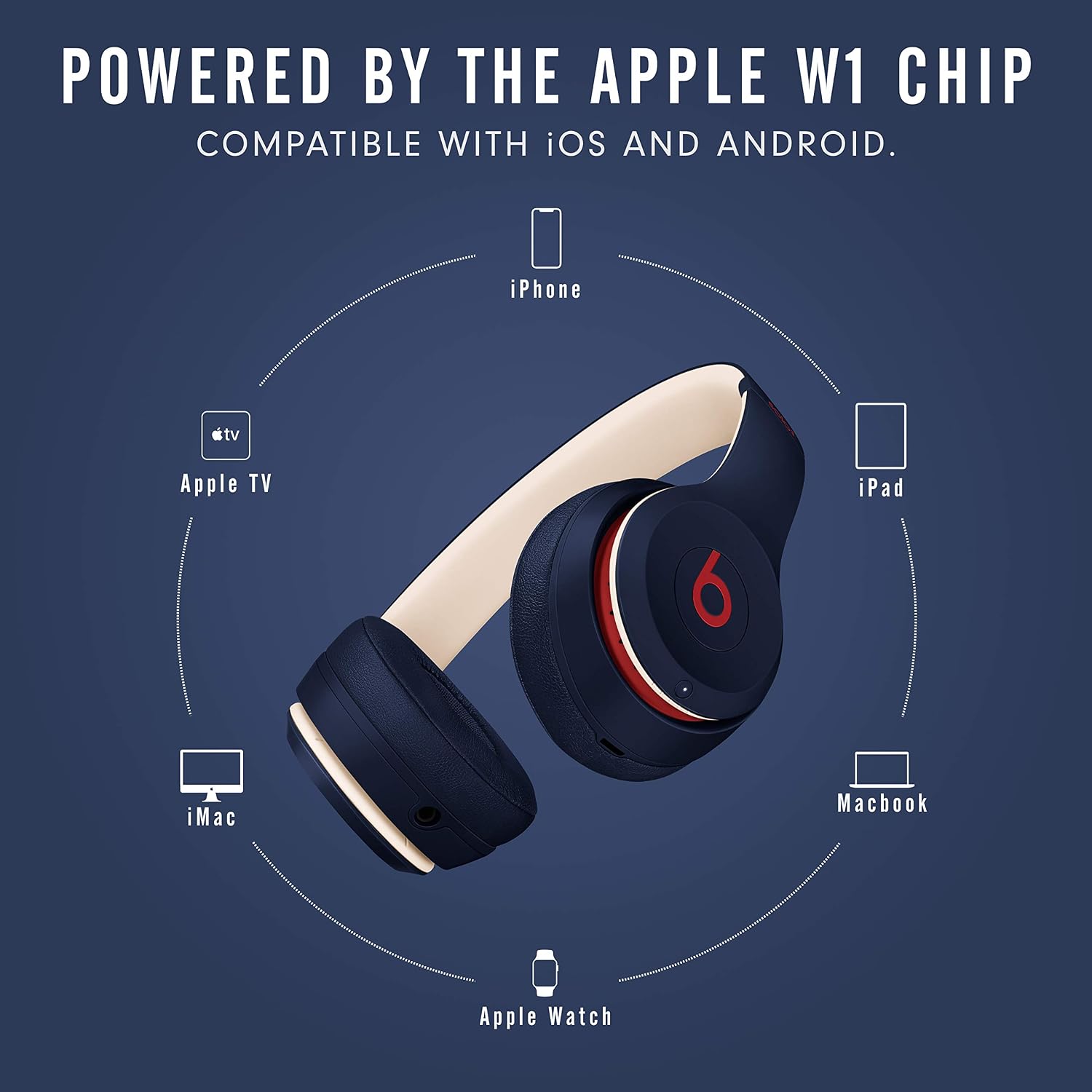 Beats Solo3 Wireless On-Ear Headphones - Apple W1 Headphone Chip, Class 1 Bluetooth, 40 Hours of Listening Time, Built-in Microphone - Club Navy (Latest Model)
