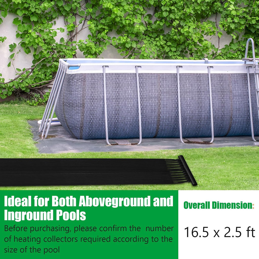 IRONMAX Solar Pool Heater, 2.5 x 16.5 Feet In-Ground/Above-Ground Swimming Pool Heating System, Weatherproof Pool Warmer, Portable Solar Panel Heater for Outdoor Roofs (16.5 FT)