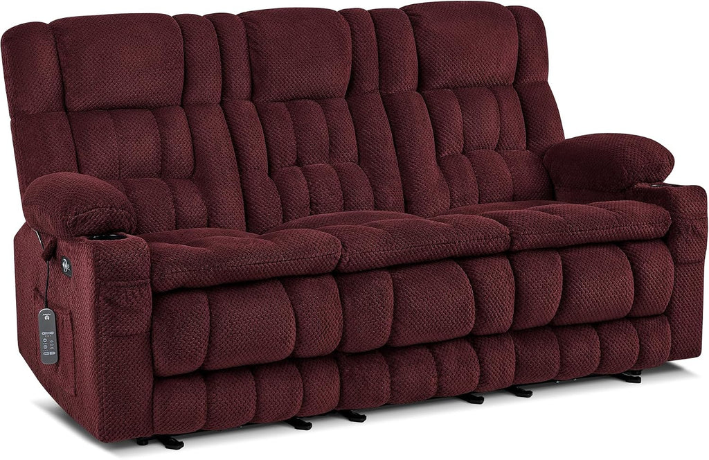 MCombo 80.7' W 3 Seater Power Reclining Sofa with Heat and Vibration Massage, Zero Gravity Recliner Sofa Couch for Living Room, Fabric 6316M3 (Burgundy, 3-Seater)