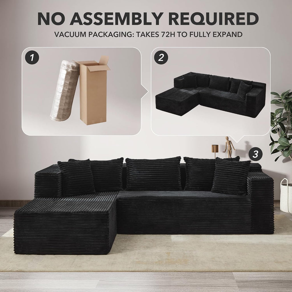 Modular Sectional Sofa Cloud Sectional Couch, 106' Comfy L Shaped Black Couches for Living Room,Oversized Sofa Sleeper with Deep Seat, No Assembly Required