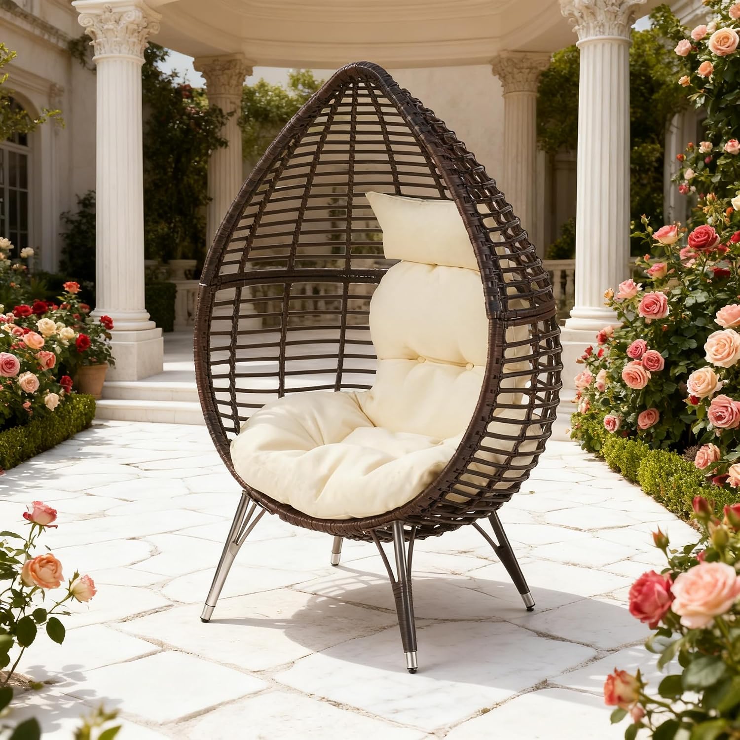 Cutter Teardrop Egg Chair Papasan Comfy Wicker Hanging Cushion Bedroom Indoor Outdoor