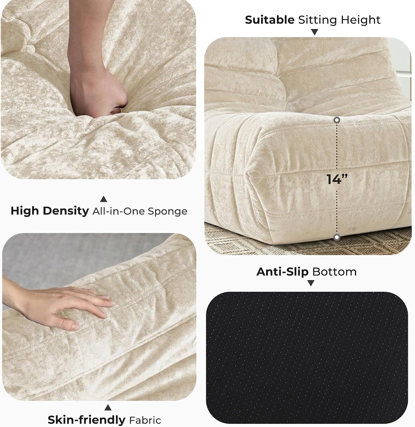 HABUTWAY Bean Bag Chair, Giant Bean Bag Chairs for Adults, 3 Seater Fireside Chair, Lazy Large Floor Bean Bag Sofa for Living Room, Bedroom, Dorm, Office (Beige)