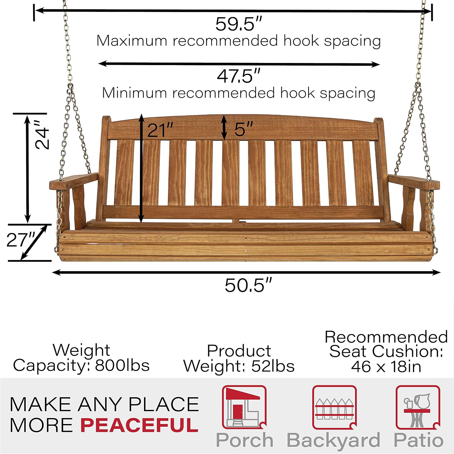 Amish Heavy Duty 800 Lb Mission Treated Porch Swing with Hanging Chains (4 Foot, Cedar Stain)