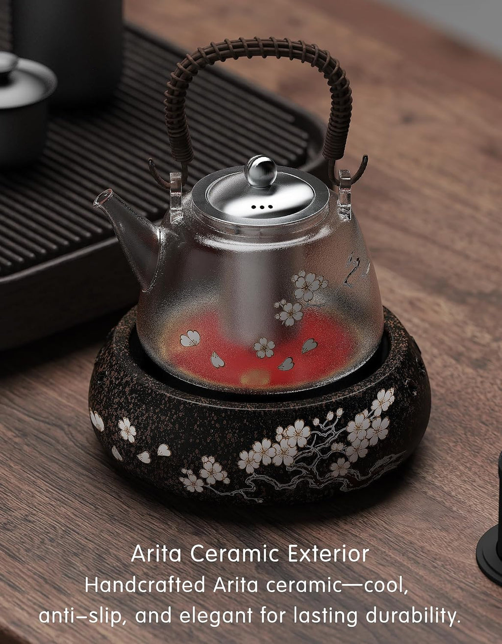 TMASTER 1200W Electric Hot Plate,Ceramic Round Hot Plate,Portable Stove Kitchen Cooktop Electric Heater,for Boiling Water,Making Tea, Coffee (Arita Sakura Flying Ceramic Tea Heater - 120V/1200W)