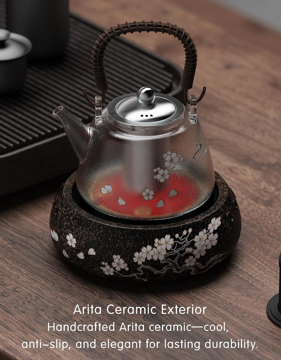 TMASTER 1200W Electric Hot Plate,Ceramic Round Hot Plate,Portable Stove Kitchen Cooktop Electric Heater,for Boiling Water,Making Tea, Coffee (Arita Sakura Flying Ceramic Tea Heater - 120V/1200W)