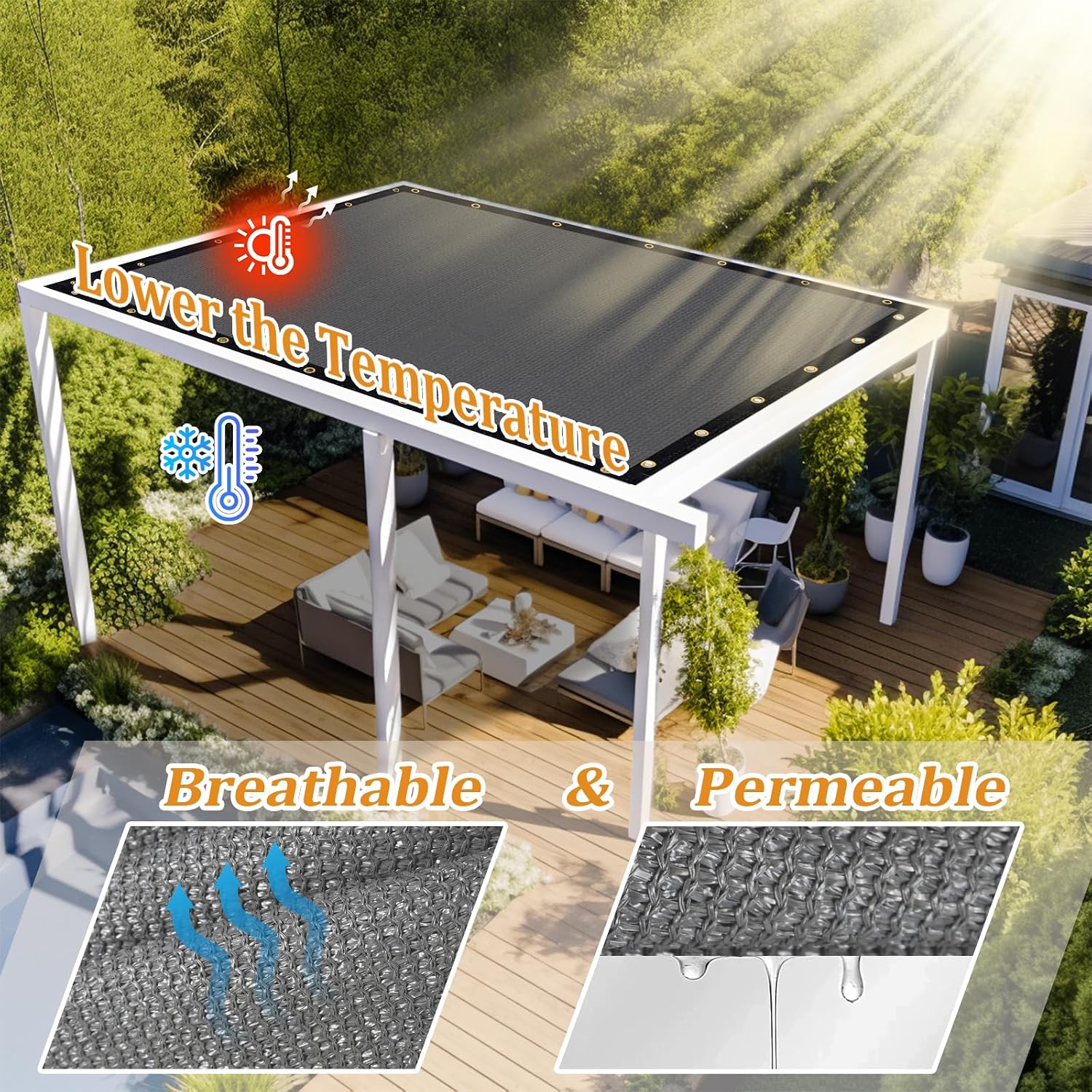 Shade&Beyond Customized Size 8' X 12' Shade Cloth with Grommets, 90% UV Protection Pergola Shade Cover Mesh Tarp Sun Screens for Patio GN07, Light Gray