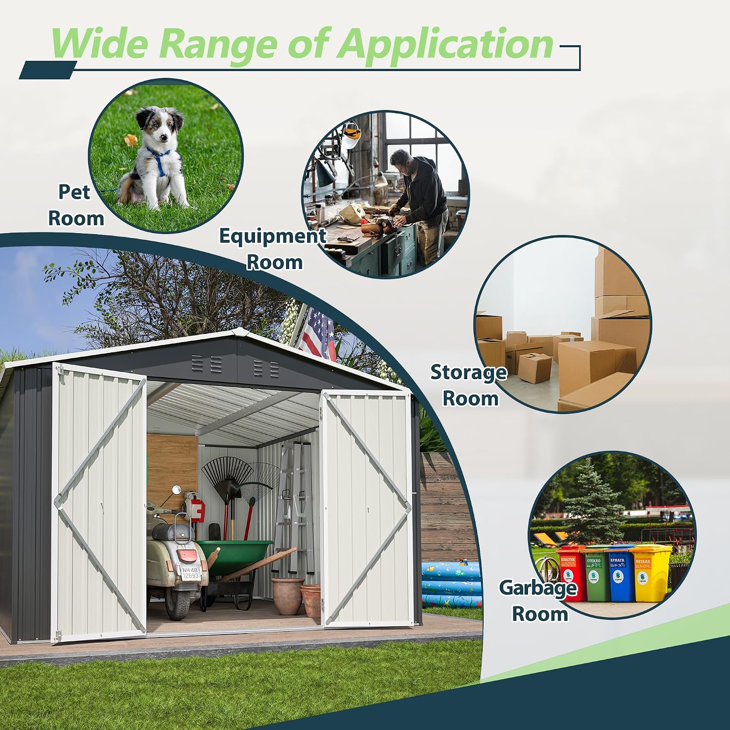 10x10 FT Shed Outdoor Storage Shed Metal Garden Shed with Lockable Doors & Slooping Roof Tool Shed Bike Shed for Backyard, Patio, Poolside (Black)
