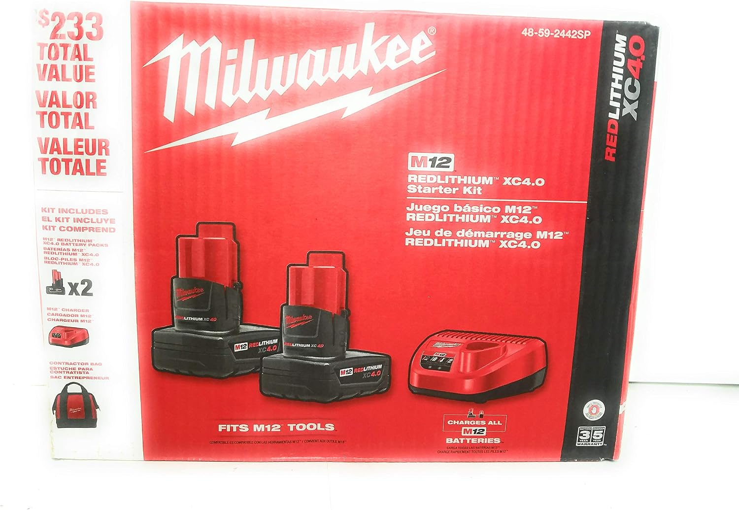 Milwaukee M12 Redlithium XC4.0 starter kit (48-59-2442SP)