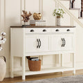 ChooChoo 47' Farmhouse Console Table with Storage, Rustic Entryway Table with Drawers & Doors, Narrow Long Sofa Table for Living Room, Hallway, Behind Couch, Soft White and Brown
