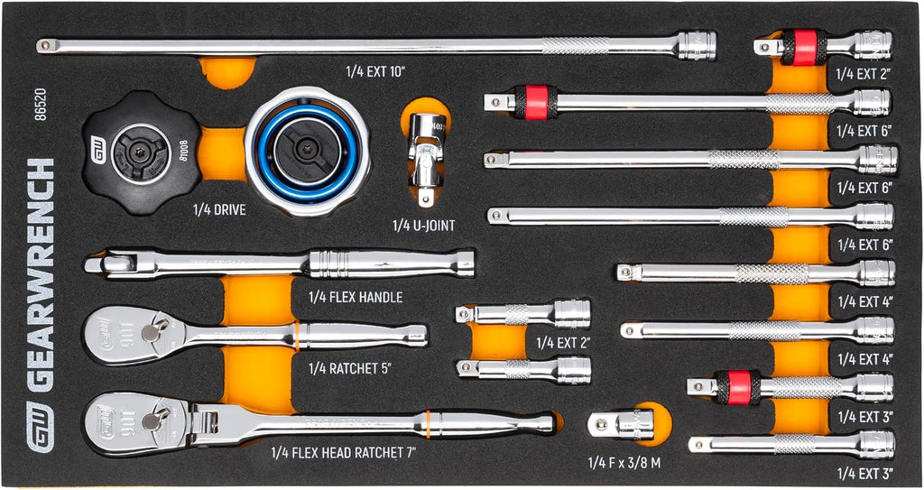 GEARWRENCH 18 Piece 1/4' 90T Ratchet & Drive Tool Set with EVA Foam Tray - 86520