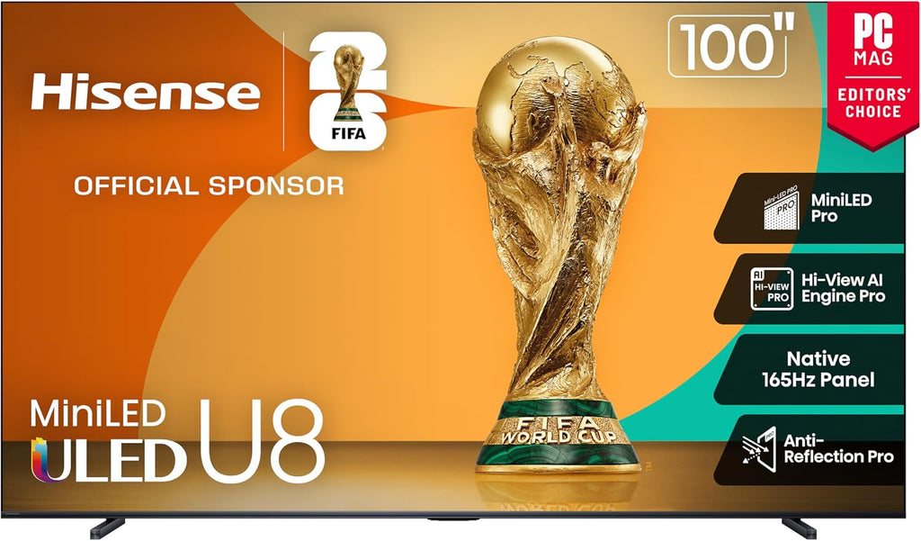 Hisense 100' U8 Mini-LED ULED 4K UHD Google Smart TV (100U8QG, 2025 Model) - QLED, Native 165Hz, VRR 288, Up to 5000 Nits, HDR10+, Dolby Vision IQ · Atmos, IMAX Enhanced, 4.1.2 Ch Surround (Renewed)